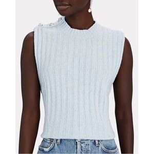 Ganni Crystal‎ Embellished Wool Blend Sweater Vest in Airy Blue